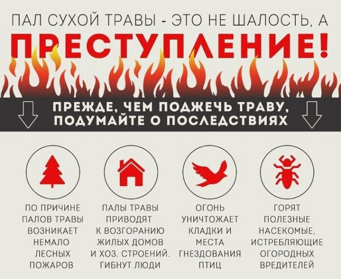 О запрете на выжигание сухой травы и сжигание мусора в пожароопасный период.